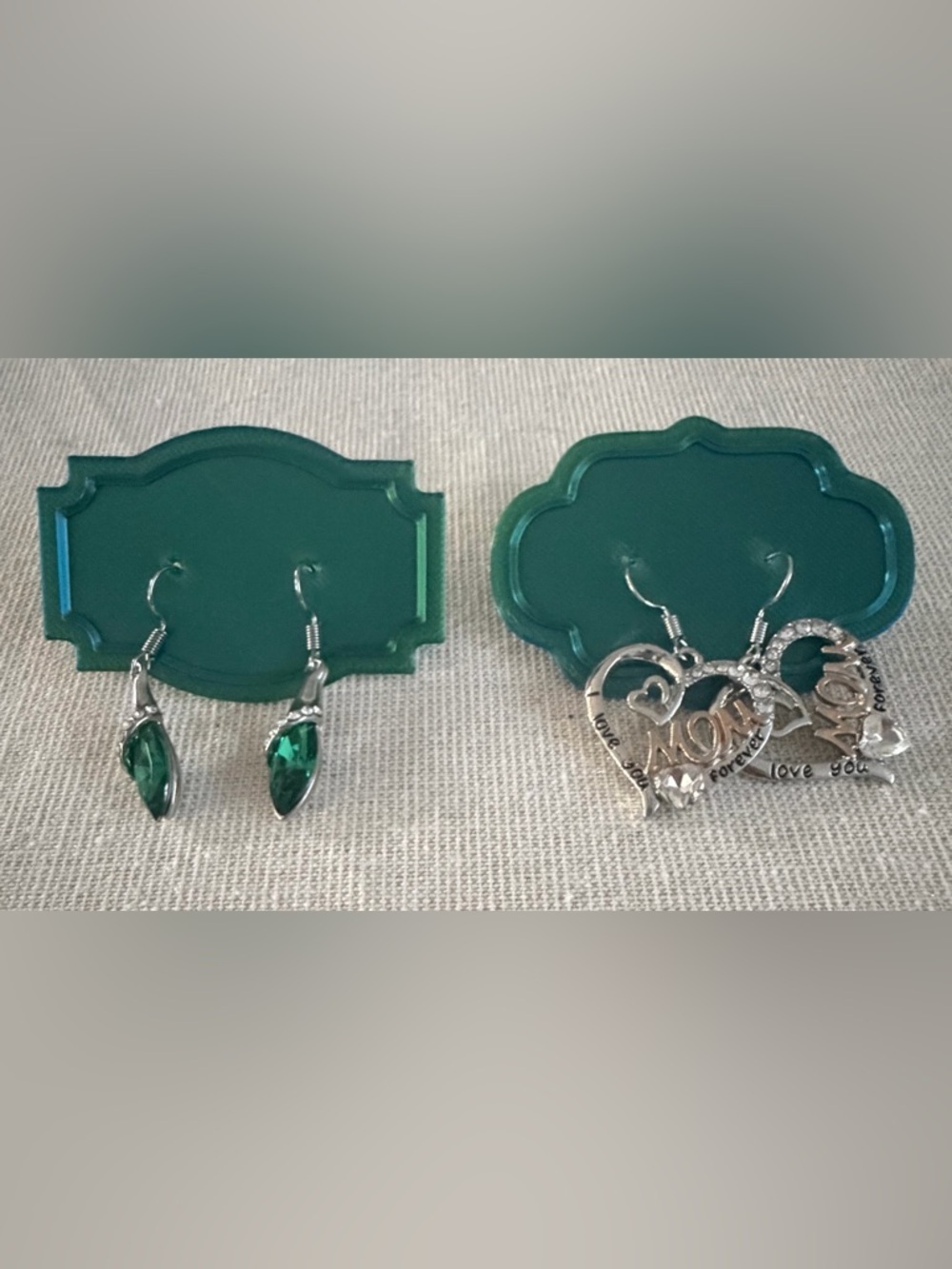 Two pair Silver and Emerald Green Drop Earrings - Women Jewelry